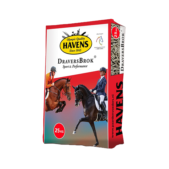 Zak Havens Draversbrok: Complete sport- en prestatiebrok voor paarden, rijk aan granen, luzerne en lijnzaad. Ideaal voor sportpaarden in training.