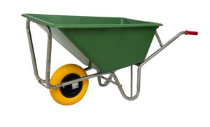 Groene kruiwagen met een nooit-meer-lek wiel (NML-wiel)
